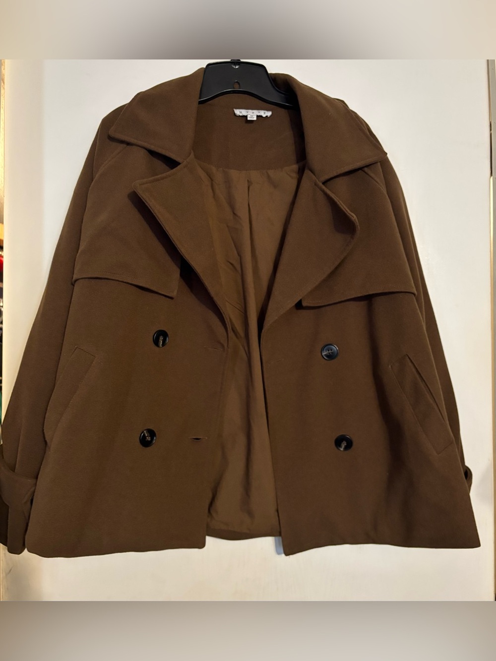 HYFVE Women's Brown Double-Breasted Peacoat